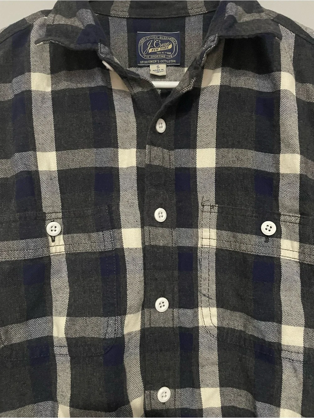 J. Crew Black, White & Navy Plaid Button-Down Flannel Shirt